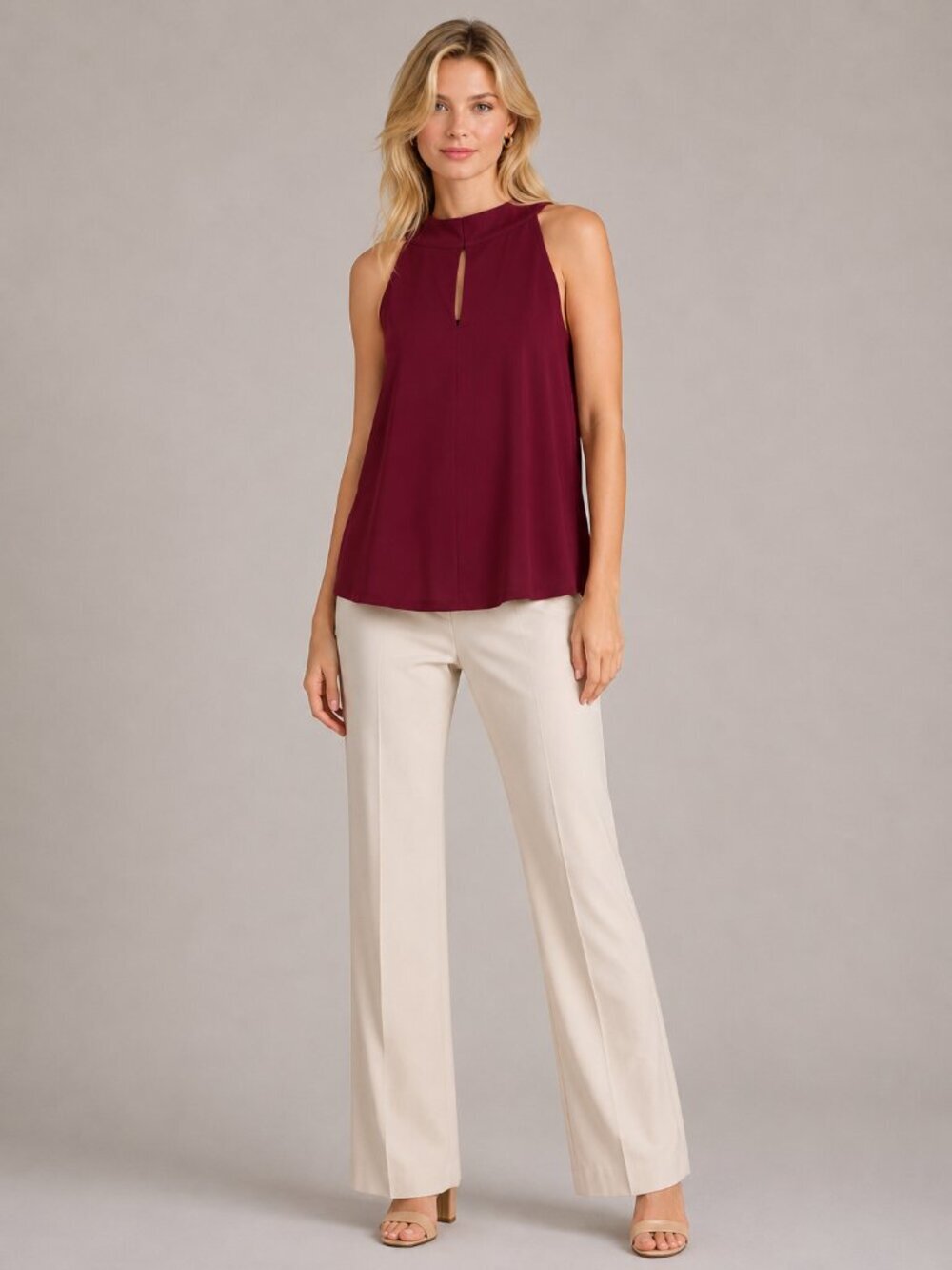 NWT White House Black Market Sleeveless Halter Keyhole Top Zinfandel XL